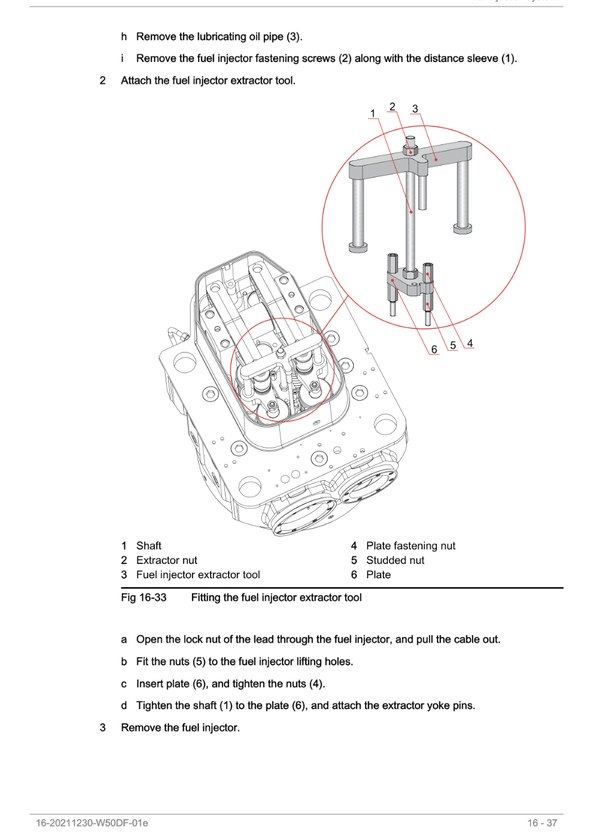 Wärtsilä 50DF — Fig 16-33 Fitting the fuel injector extractor tool